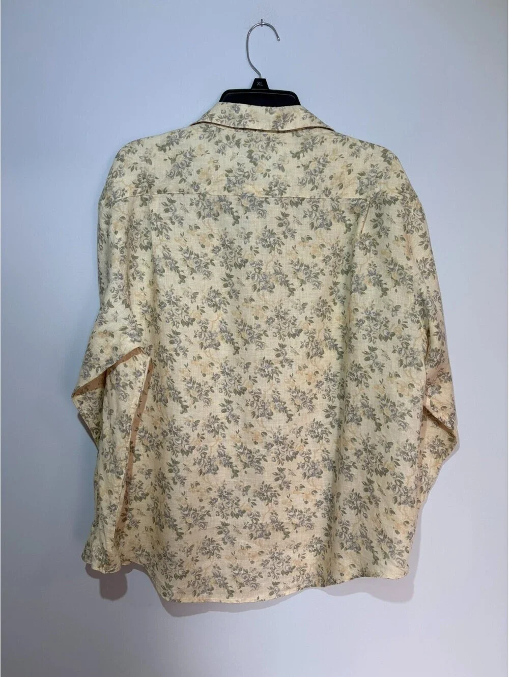 J.Crew Womens Button Down Shirt Large 100% Linen Light Yellow Floral Long Sleeve